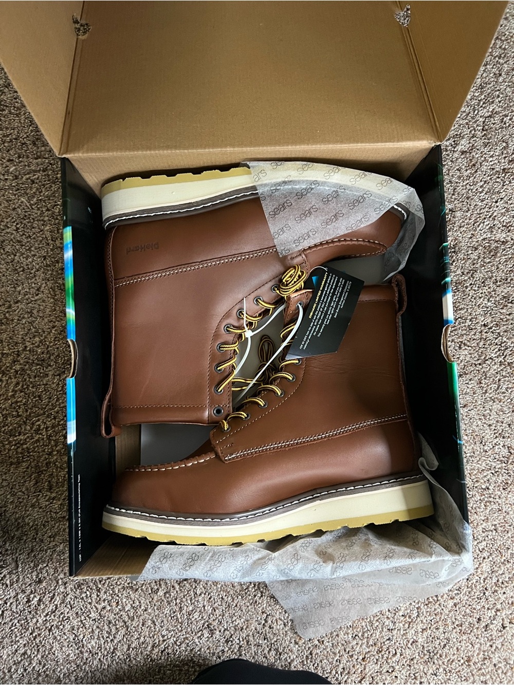 Men's Brown Moc Toe Work Boots with Cream Lug Sole